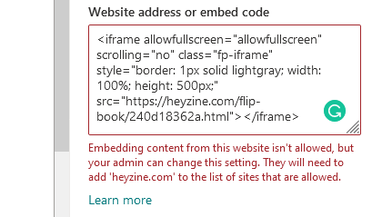 sharepoint embedding content not allowed