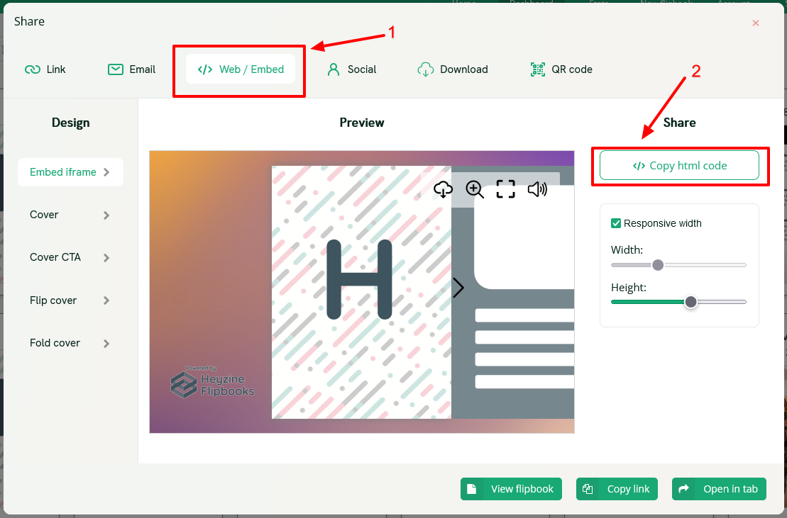 copy embed code from heyzine