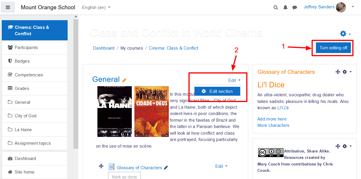 moodle edit section