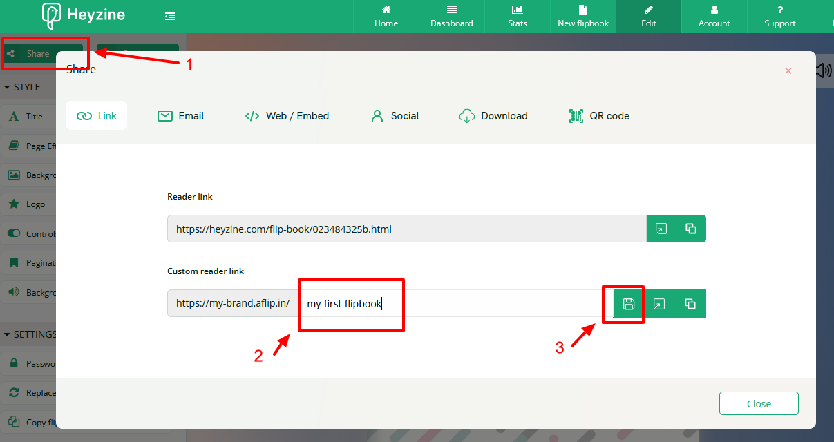 customize the flipbook link