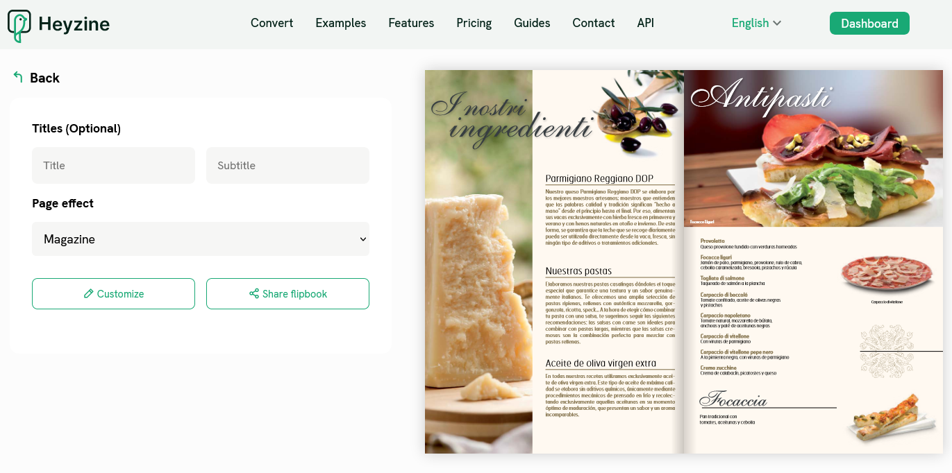 pdf online restaurant menu created