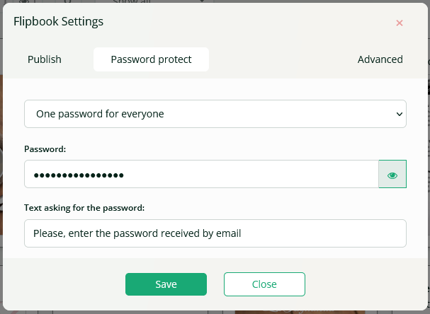 password protect on publish settings